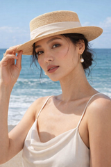 Classic Raffia Straw Boater Hat - Lightweight Summer Sun Hat