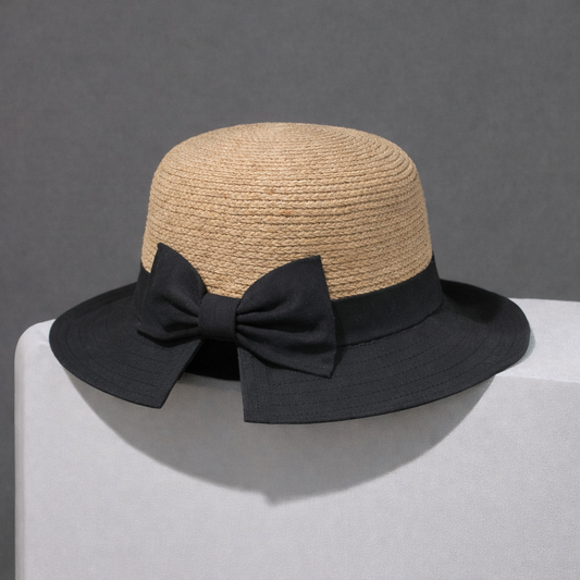 Elegant Raffia Straw Bow Hat - Summer Bucket Hat