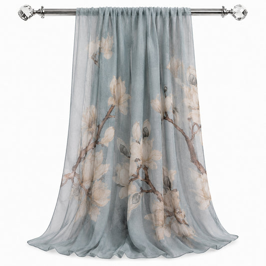100% Silk Chiffon Long Scarf – Lightweight Twilley Mist Magnolia 180×110cm