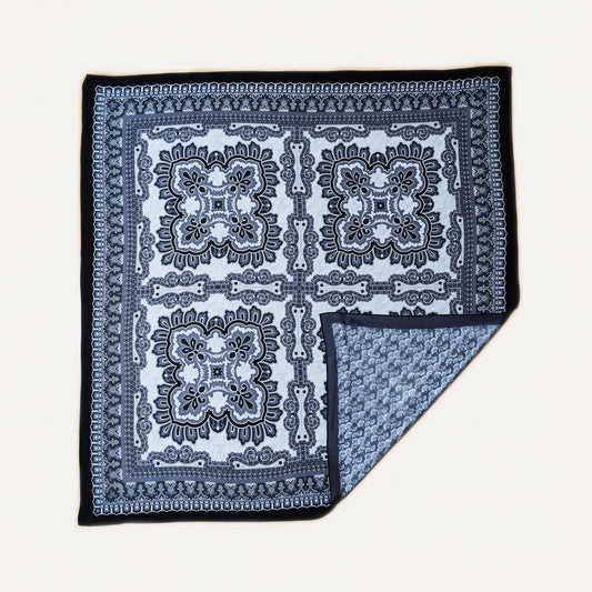 100% Silk Twill Hand-Made Scarf – Classic Blue Paisley 90x90cm