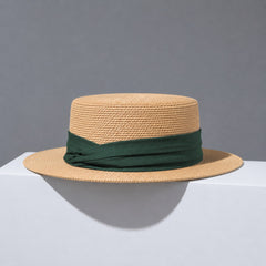 Classic Raffia Straw Boater Hat - Lightweight Summer Sun Hat