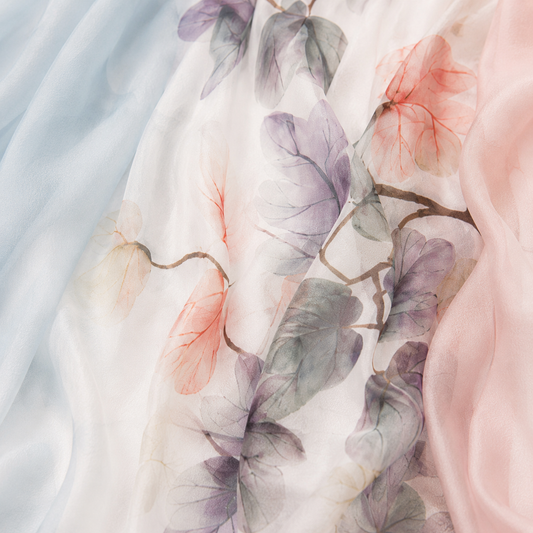 100% Silk Chiffon Long Scarf – Lightweight Twilley Blush Petals 180×110cm