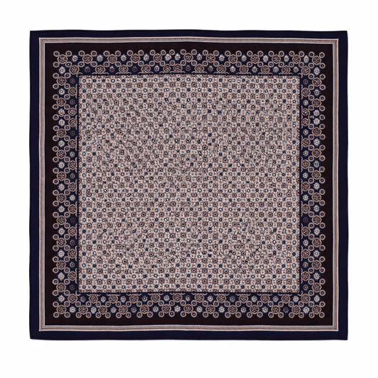 Classic Silk/Wool Scarf – Navy Circle Geometric Style 60x60 cm