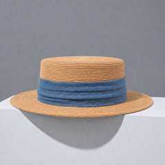 Classic Raffia Straw Boater Hat - Lightweight Summer Sun Hat