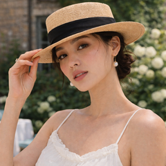 Classic Raffia Straw Boater Hat - Lightweight Summer Sun Hat
