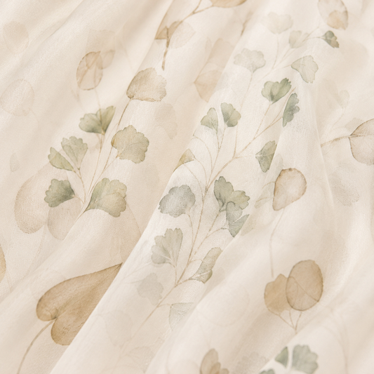 100% Silk Chiffon Long Scarf – Lightweight Twilley Ivory Bloom 180×110cm