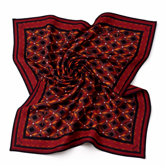 Classic Silk/Wool Scarf – Burgundy Geometric Style 60x60 cm