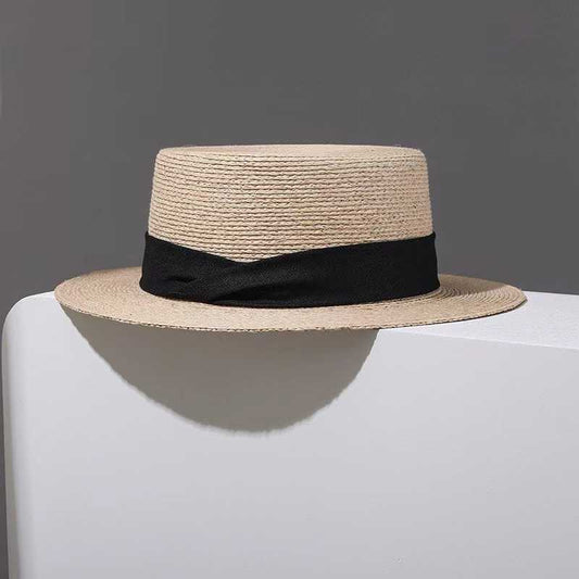 Classic Raffia Straw Boater Hat - Lightweight Summer Sun Hat