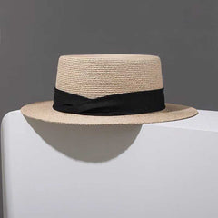 Classic Raffia Straw Boater Hat - Lightweight Summer Sun Hat