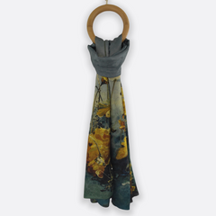 Abstract Landscape Silk Scarf in Forest Green