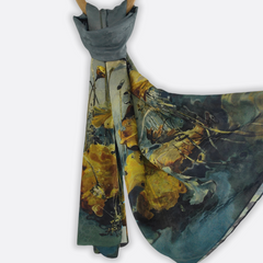 Abstract Landscape Silk Scarf in Forest Green