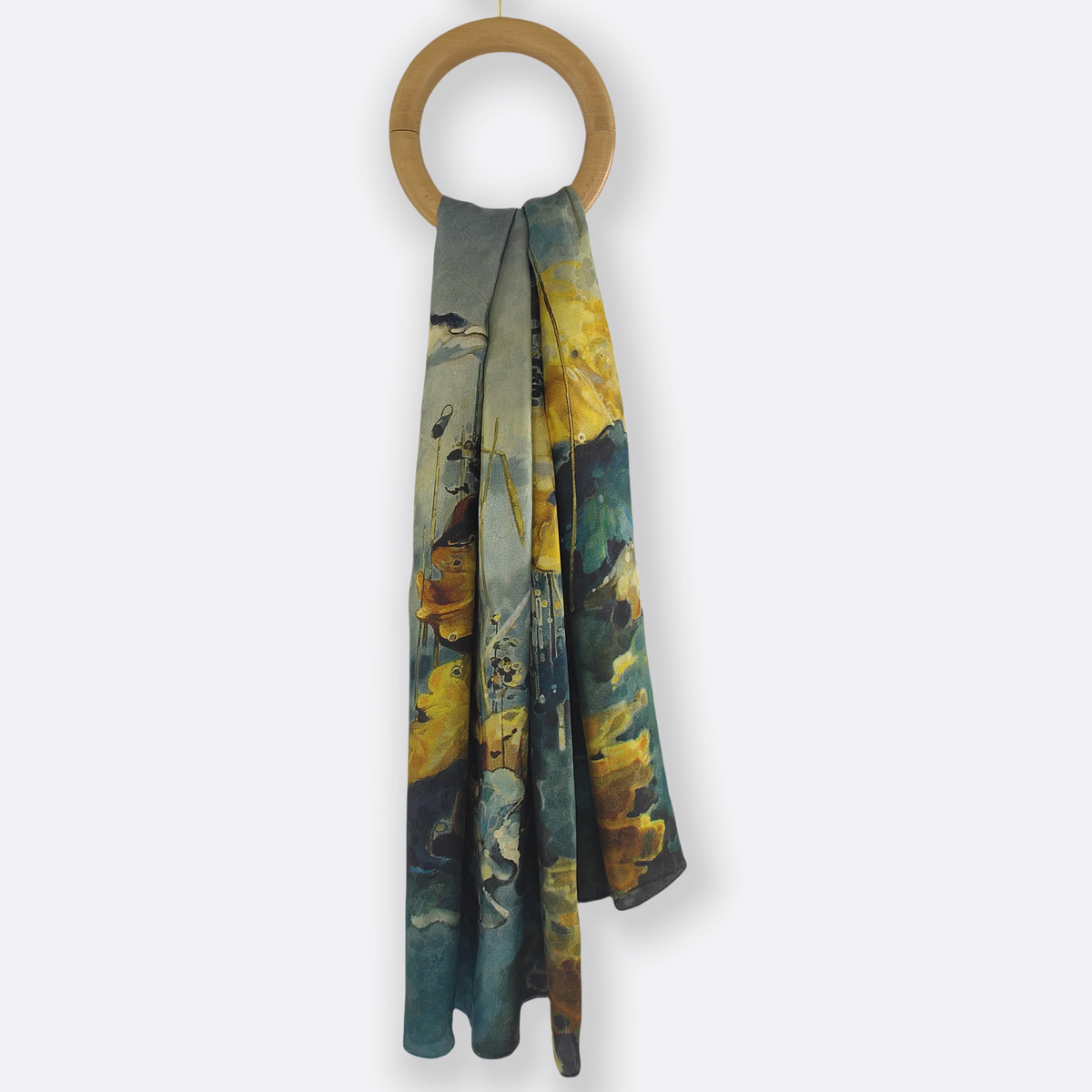 Abstract Landscape Silk Scarf in Forest Green