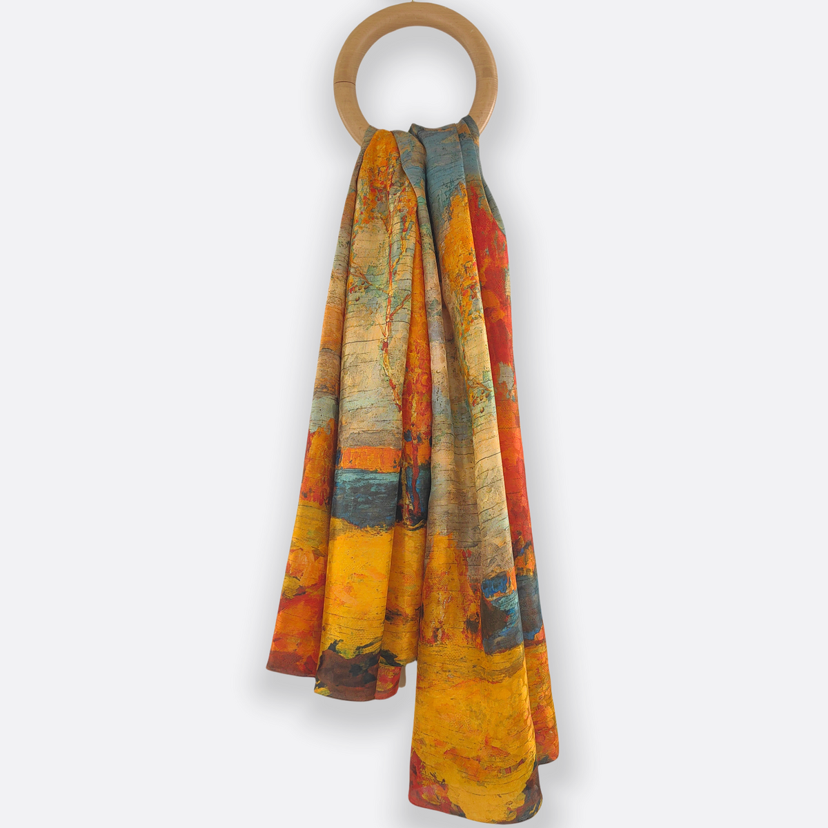 Autumn Oil Painting-Inspired Silk Scarf