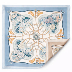 Blooming Chain Tassel 100% Silk Twill Scarf – Double-Sided, 90×90cm