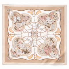 Blooming Chain Tassel 100% Silk Twill Scarf – Double-Sided, 90×90cm