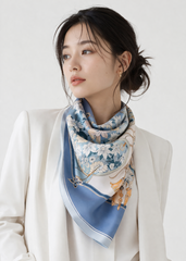 Blooming Chain Tassel 100% Silk Twill Scarf – Double-Sided, 90×90cm