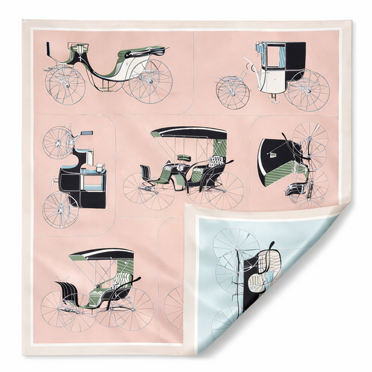 Carriage Élégance 100% Silk Twill Scarf – Double-Sided, 90×90cm