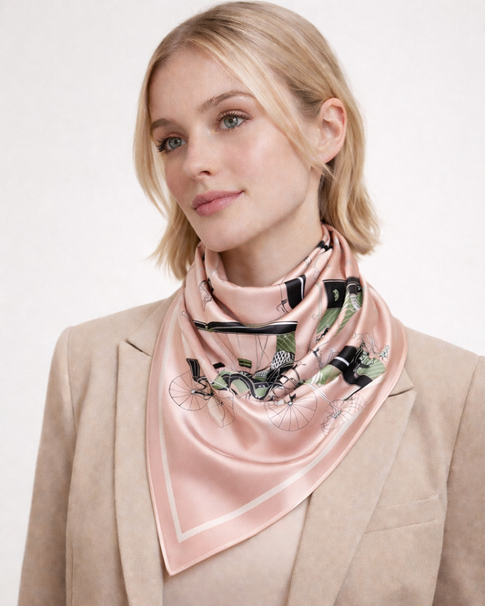 Carriage Élégance 100% Silk Twill Scarf – Double-Sided, 90×90cm