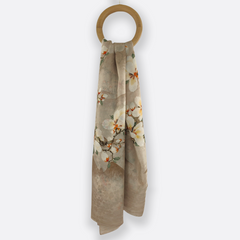 Champagne Floral Scarf / 100% Silk / 180x110cm