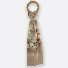 Champagne Floral Scarf / 100% Silk / 180x110cm