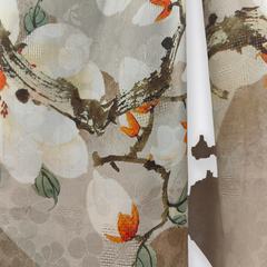 Champagne Floral Scarf / 100% Silk / 180x110cm