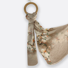 Champagne Floral Scarf / 100% Silk / 180x110cm