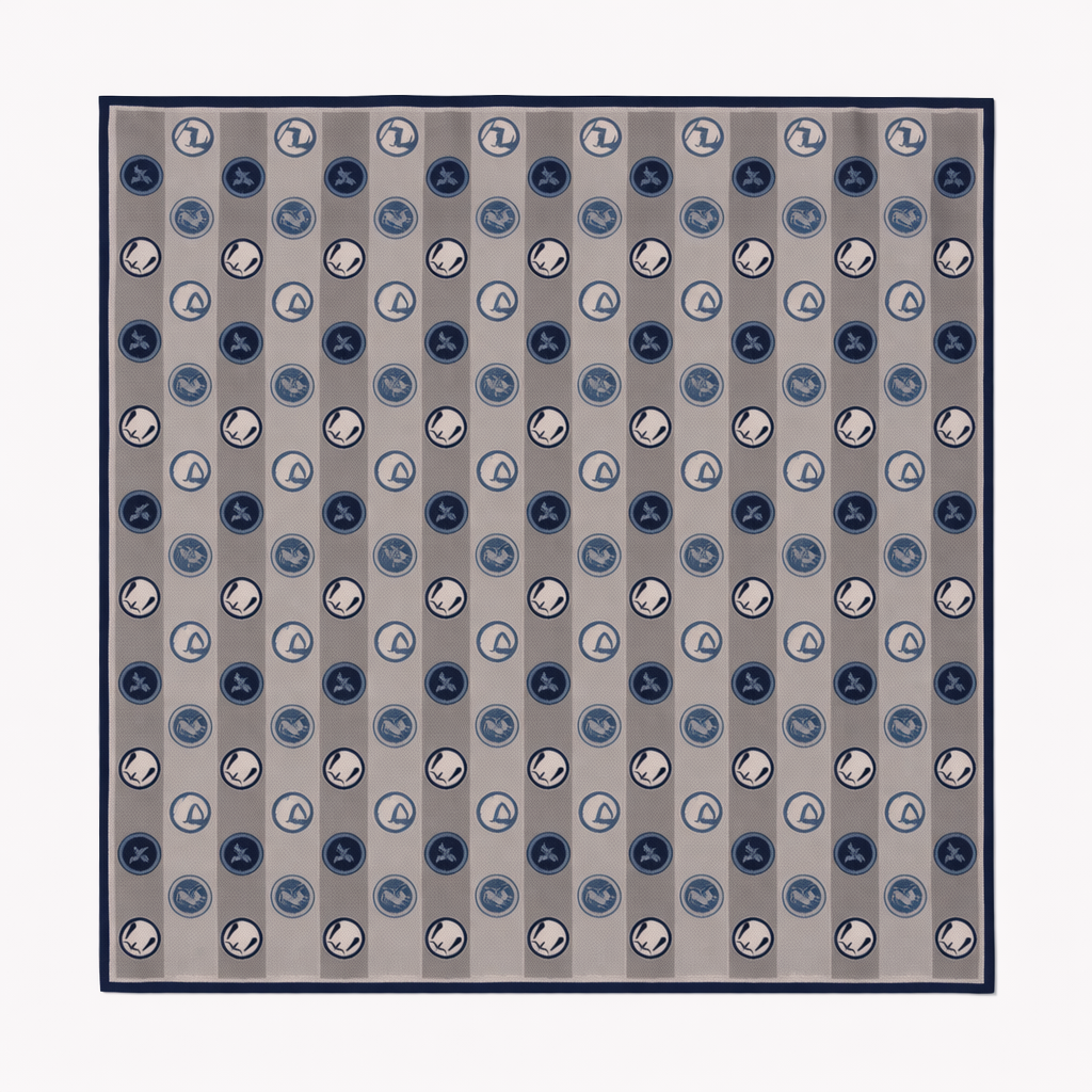 Classic Geometric Silk/Wool Scarf – Grey Navy Geometric Style 60x60 cm