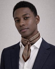 Classic Small Check Silk/Wool Scarf – Brown Check Style 60x60 cm
