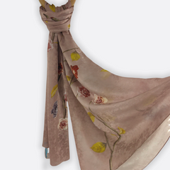 Dusty Pink Floral Scarf / 100% Silk / 180x110cm