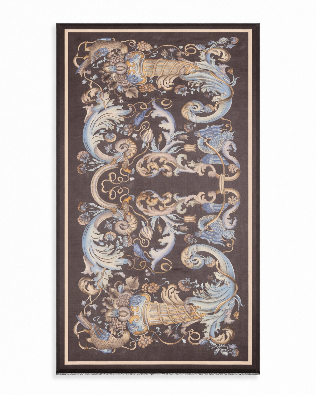 LaRana Celestial Garden Motif Cashmere Shawl – 100% Cashmere Grey 190×90 cm