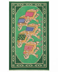 LaRana Elephant Motif Cashmere Shawl – 100% Cashmere Green 190×90 cm
