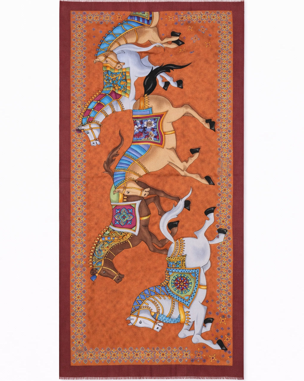 LaRana Ornate Horse Motif Cashmere Shawl – 100% Cashmere Long Scarf 190×90cm