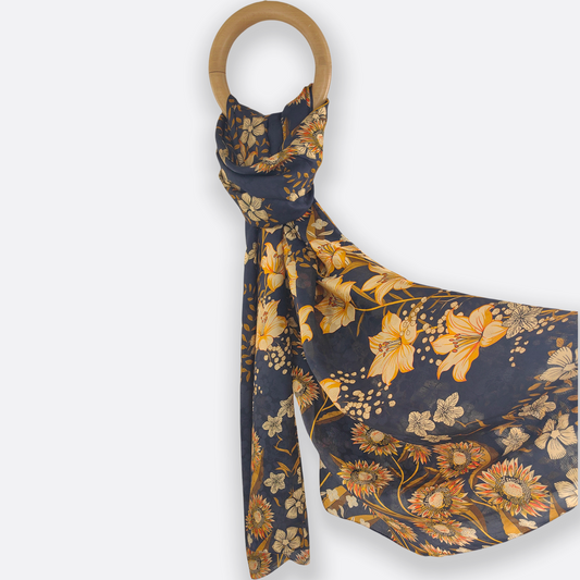 Lily Garden Scarf / 100% Silk / 180x110cm