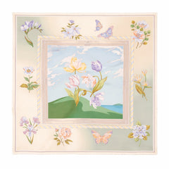 100% Silk Twill Hand-Made Scarf – Spring Garden Tulip 90x90cm