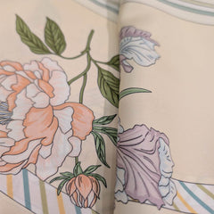 100% Silk Twill Hand-Made Scarf – Spring Garden Tulip 90x90cm