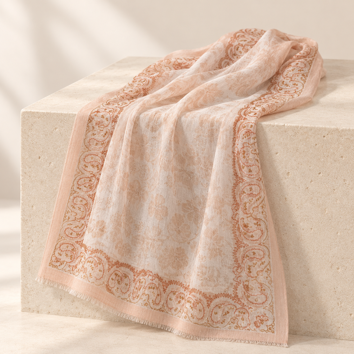 Aurelia Featherlight Cashmere Stole – Blush Paisley