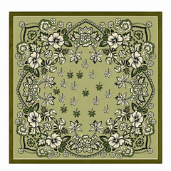 100% Silk Square Scarf 54x54 cm - Green White Flowers