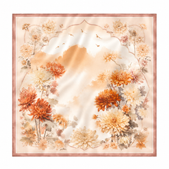 100% Silk Square Scarf 54x54 cm - Cream & Orange Floral