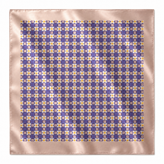 100% Silk Square Scarf 54x54 cm - Purple Geometric