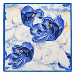100% Silk Square Scarf 54x54 cm - Dreamy Blue Bloom