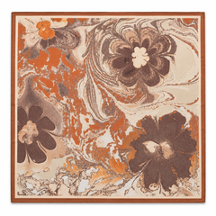 Foulard carré 100 % soie 54x54 cm - motif floral crème et orange