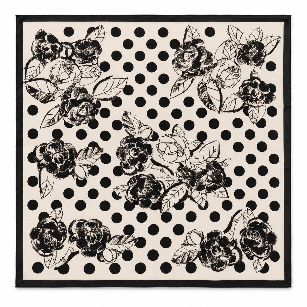 100% Silk Square Scarf 54x54 cm - Polka Dot Floral