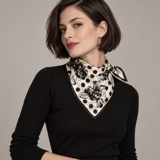 100% Silk Square Scarf 54x54 cm - Polka Dot Floral