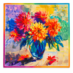 Foulard carré 100 % soie 54x54 cm - motif floral crème et orange
