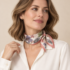 100% Silk Square Scarf 54x54 cm -Blush Pink Floral