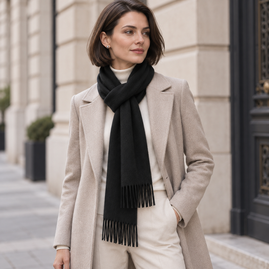 Luxury Pure Cashmere Scarf - Black / 180x30cm