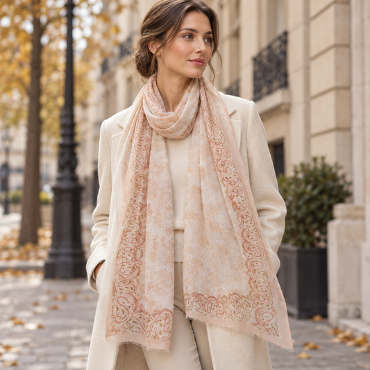 Aurelia Featherlight Cashmere Stole – Blush Paisley