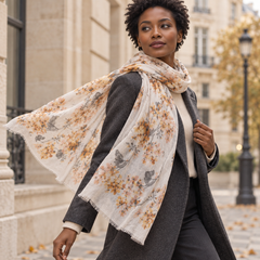 Aurelia Featherlight Cashmere Stole – Ivory Blossom