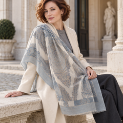 Aurelia Featherlight Cashmere Stole – Mist Blue Paisley