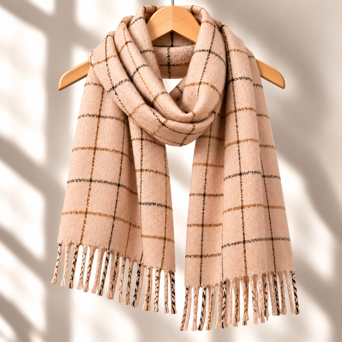 100% Mongolian Wool Check Scarf